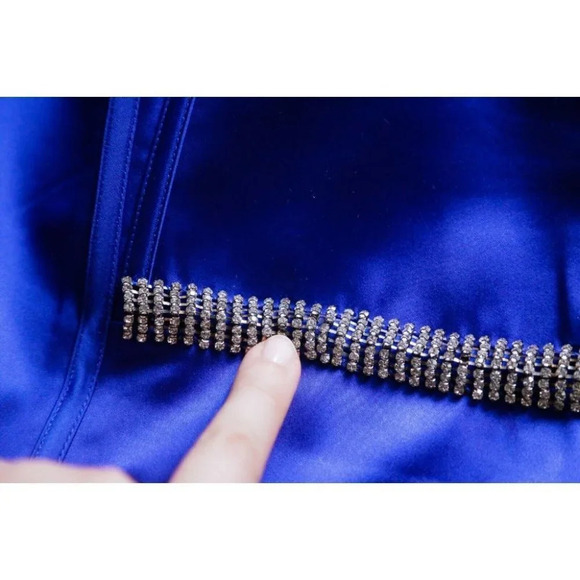 Pierre Cardin Cobalt Blue Satin Rhinestone Trim Two Piece Skirt Set w Train 38/S - Picture 9 of 12